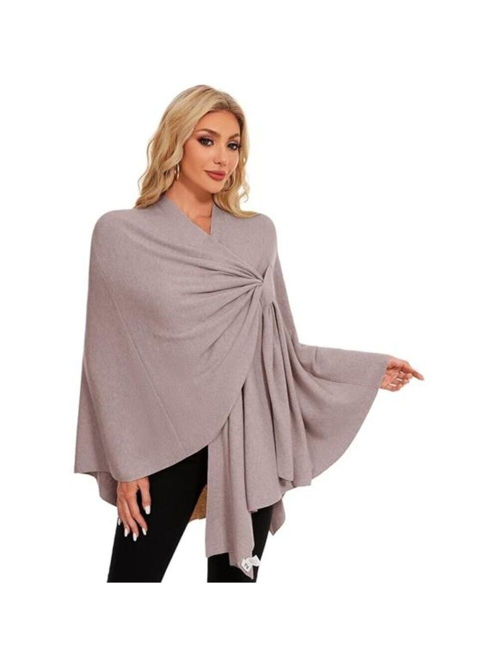 Womens knitted poncho wrap soft warm cross front shawl cape lightweight travel - Picture 7 of 7